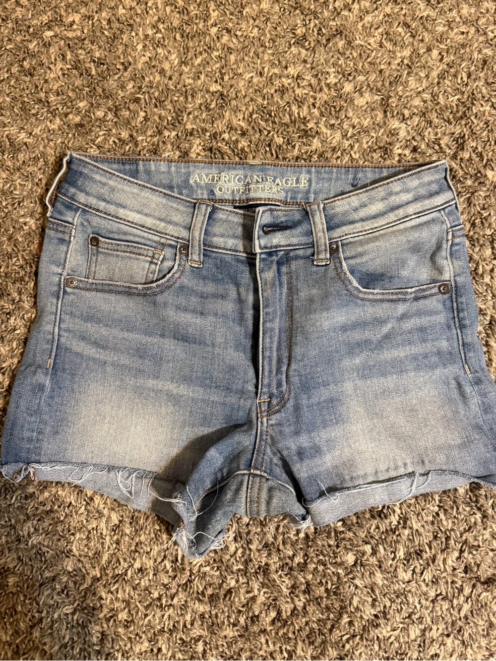 American Eagle Outfitters Light Wash Denim Frayed Hem Shorts